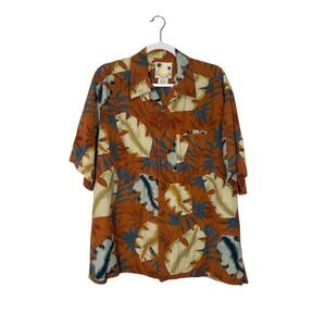 Banana Cabana 100% Silk Short Sleeve Tropical Print Button Up Men's Size XL